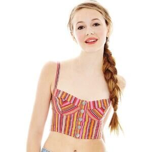 L'Amour Nanette Lepore Womens Tank Top XS Striped Jacquard Crop Woven NEW